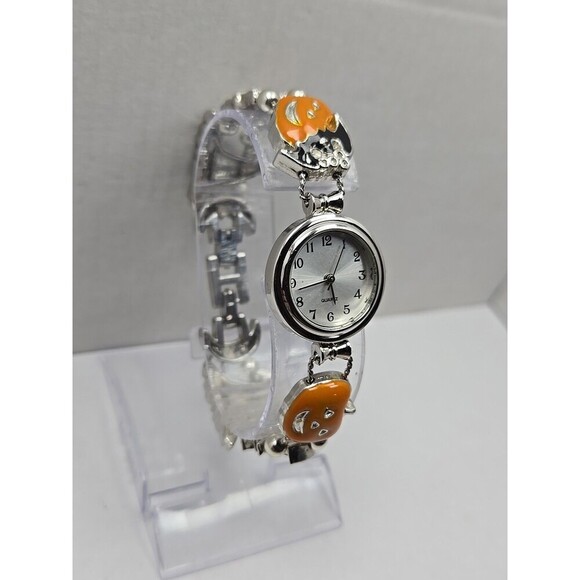 Halloween Charm Bracelet Watch Quartz New Battery Bats Pumpkins Black Hat Silver - Picture 3 of 13